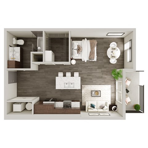 Floor plan for studio, 1 bath, 613 sqft